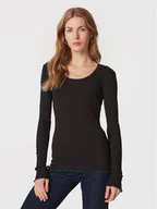 Bluzki damskie - Tommy Hilfiger Bluzka Frill Rib Scoop WW0WW37553 Czarny Slim Fit - miniaturka - grafika 1