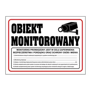 Tablica PVC 290x400 Obiekt monitorowany RODO - Tablice BHP - miniaturka - grafika 1