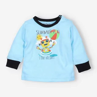 Bluzki damskie - Turkusowa bluzka niemowlęca SUMMER ROBOTS  z bawełny organicznej dla chłopca-62 - grafika 1