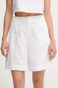 Calvin Klein Jeans szorty z domieszką lnu damskie kolor biały gładkie high waist J20J225219 - Spodnie sportowe damskie - miniaturka - grafika 1