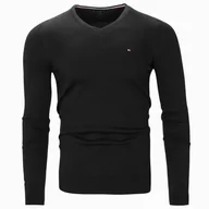 Swetry męskie - Tommy Hilfiger sweter męski jedwabny czarny v-neck MW0MW04979-032 S - miniaturka - grafika 1