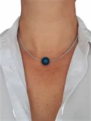 Naszyjniki - Naszyjnik niebieski agat kulka 18mm struna 45cm - miniaturka - grafika 1