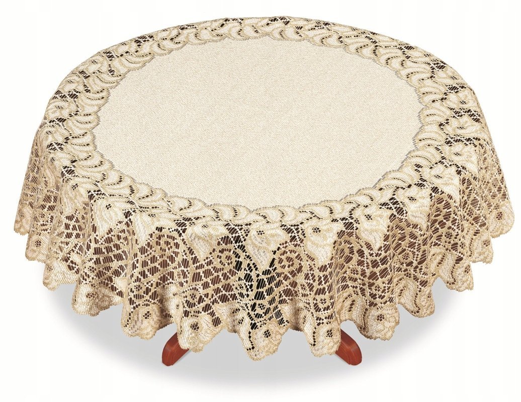 Obrus żakardowy wzór 04277 śr. 120cm koło k. krem, gruba przędza