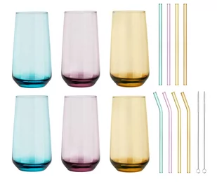 6x Kolorowe Szklanki Wysokie 430ml + 8x Rurki Szklane - Szklanki - miniaturka - grafika 1