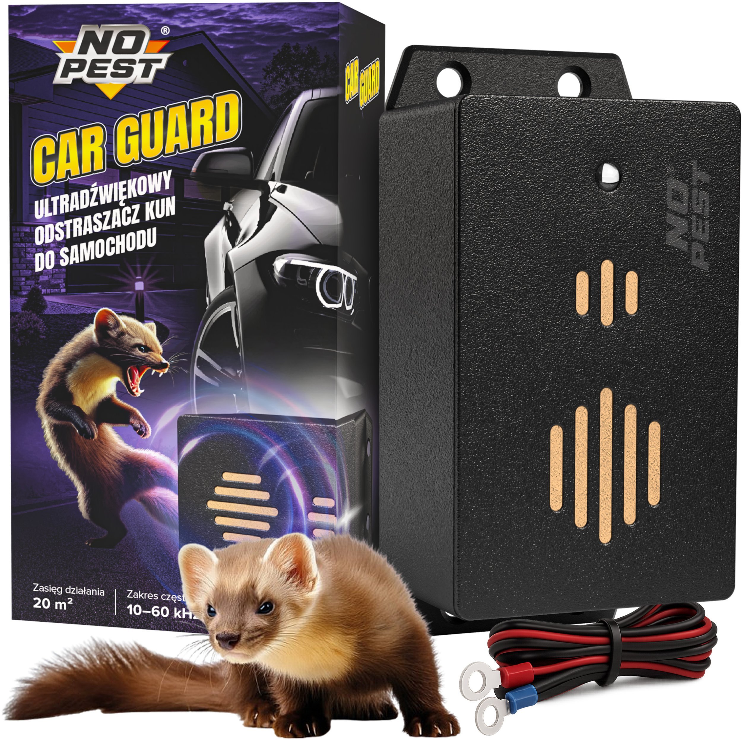 Samochodowy Odstraszacz Kun Szczurów Myszy Gryzoni do Samochodu Auta Garażu Ultradźwiękowy