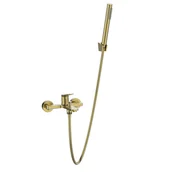 Baterie wannowe i prysznicowe - Invena Bateria wannowa z zestawem natryskowym złoto szczotkowane Nestos - miniaturka - grafika 1