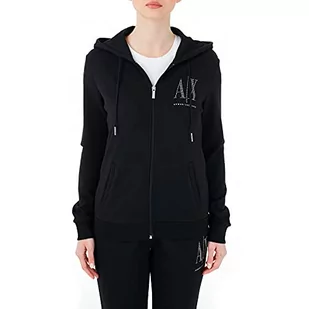Armani Exchange Damska bluza z kapturem Studded Icon Zip Up, czarny, M - Bluzy damskie - miniaturka - grafika 1
