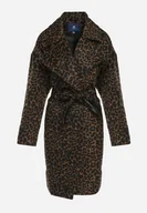 Płaszcze damskie - Brązowy Klasyczny Płaszcz z Paskiem w Talii Elwari - miniaturka - grafika 1