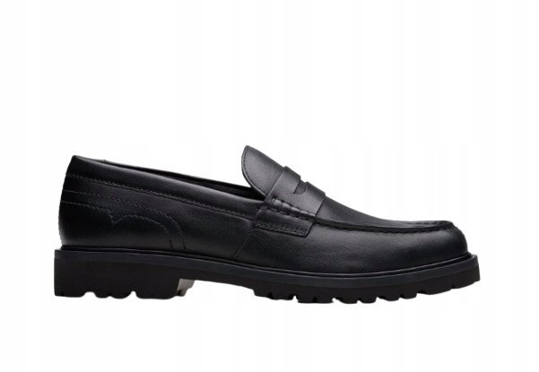 CLARKS CZARNE PÓŁBUTY MĘSKIE SKÓRZANE ZE WZOREM NA PODESZWIE 45 1J0A