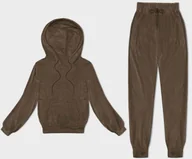 Dresy damskie - Welurowy dres damski z kapturem army (8C1175-162) - J STYLE - miniaturka - grafika 1
