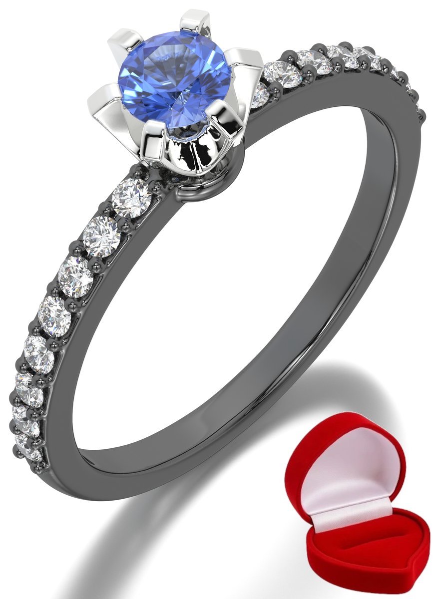 ZŁOTY PIERŚCIONEK ZARĘCZYNOWY 585 14k SZAFIR 0,24 ct CZARNE ZŁOTO R6