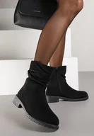 Botki damskie - Czarne Marszczone Botki do Kostki z Imitacji Zamszu Espinea - miniaturka - grafika 1