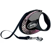 Smycze dla psów - Flexi Skład Glam Tape zwijany smyczy psa z kryształkami Swarovskiego, mały, czarny FX13588 - miniaturka - grafika 1