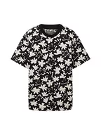 Koszulki męskie - TOM TAILOR Denim Męski T-shirt z nadrukiem kwiatowym, 31906 - Black White Wildflower Print, L - miniaturka - grafika 1