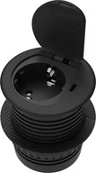 Gniazdka elektryczne - Orno Gniazdo meblowe ?6cm wpuszczane w blat z pokrywką, ładowarką USB i przewodem 1,9m, 1x2P+Z Schuko, 1xUSB typ C; 20W, czarne - miniaturka - grafika 1