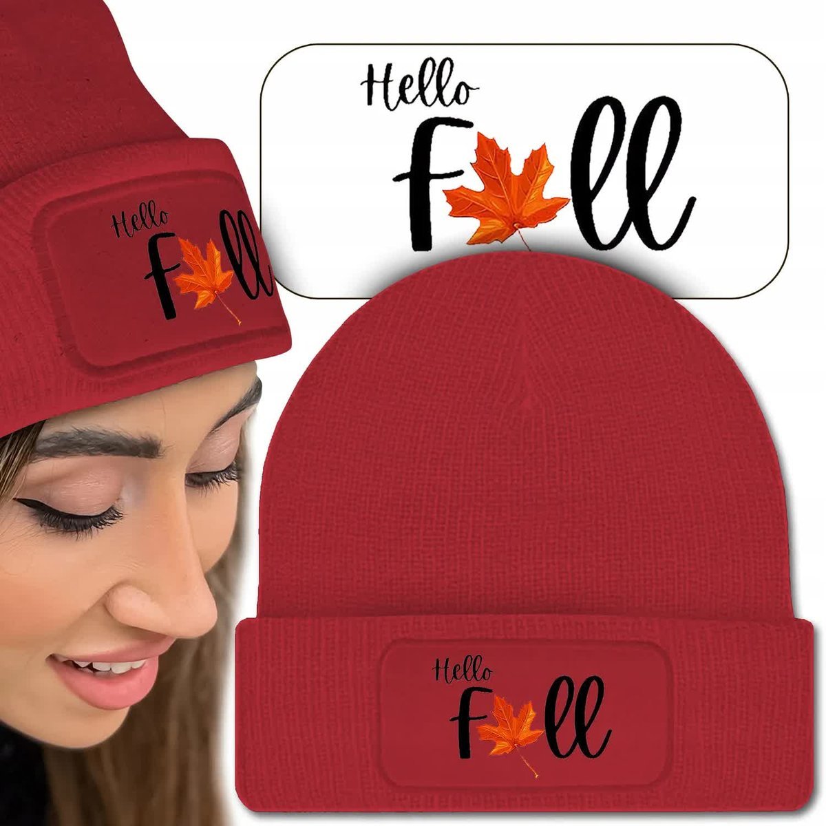 Czapka Zimowa Czerwona HELLO FALL Dla Jesieniary
