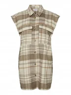 Bluzki damskie - Noisy May Kamizelka W Kratę Z Guzikami Beżowa Klasyka M K1A - miniaturka - grafika 1