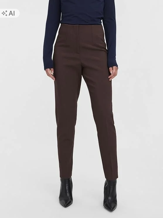VERO MODA BRĄZOWE SPODNIE CASUAL RURKI Z WYSOKIM STANEM XS/34 7DA