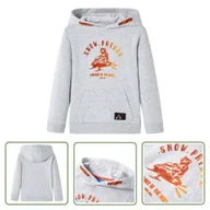 Bluzy dla dziewczynek - Bluza dziecięca z kapturem - szary melanż i pomarańcz - 128 - Bluza Dziewczęca - miniaturka - grafika 1