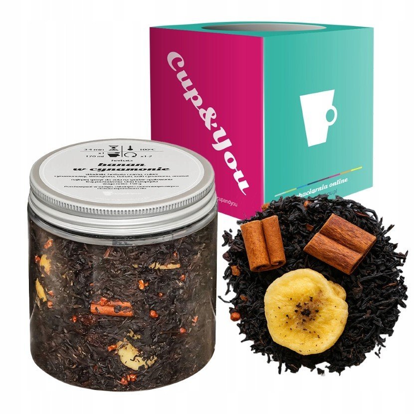 Czarna herbata BANAN W CYNAMONIE winogrona banan laski cynamonu - sypana liściasta herbata PREMIUM na prezent upominek podarunek Cup&You