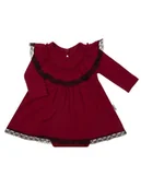 Body dla niemowląt - Niemowlęce sukienko-body na długi rękaw bordowe Nicol,r.62 - miniaturka - grafika 1