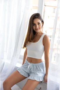 Piżama Aileen Biało-Błękitny (Rozmiar XL) - Piżamy damskie - miniaturka - grafika 1