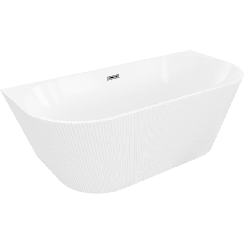 Mexen Oris wanna wolnostojąca przyścienna ryflowana 170 x 80 cm, biała, przelew gun gray szczotkowany - 52871708000-66