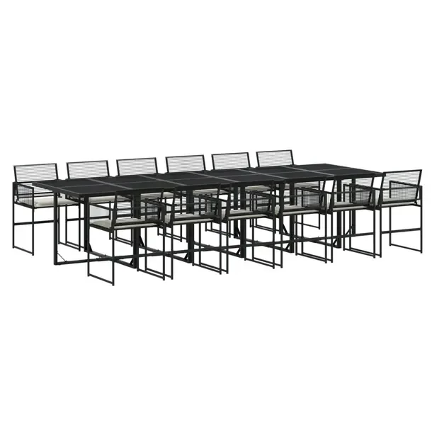 Zestaw mebli ogrodowych z czarnego rattanu PE, wymiary 330 x 107 x 72 cm