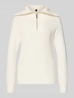 Swetry damskie - Sweter z dzianiny z golfem i zamkiem błyskawicznym - miniaturka - grafika 1