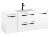 Szafki łazienkowe - Szafka Wisząca Z Umywalką RON 120 cm D - Biały Mat - Uchwyty Czarne Matowe - miniaturka - grafika 1