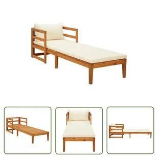 The Living Store Leżak z kremową poduszką - lite drewno akacjowe - Leżak - Leżaki ogrodowe The Living Store Leżak z kremową poduszką - lite drewno akacjowe - Leżak - Leżaki ogrodowe - miniaturka - grafika 1