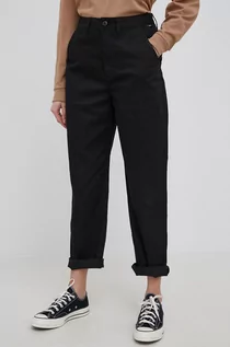 Spodnie damskie - Vans spodnie damskie kolor czarny proste high waist - grafika 1
