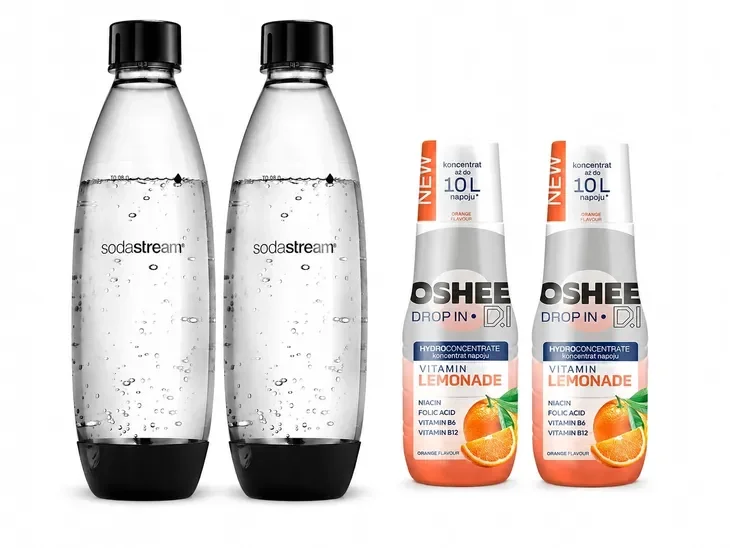 SYROP koncentrat Oshee x2szt + BUTELKI DO SATURATORA SodaStream Fuse 1L x2