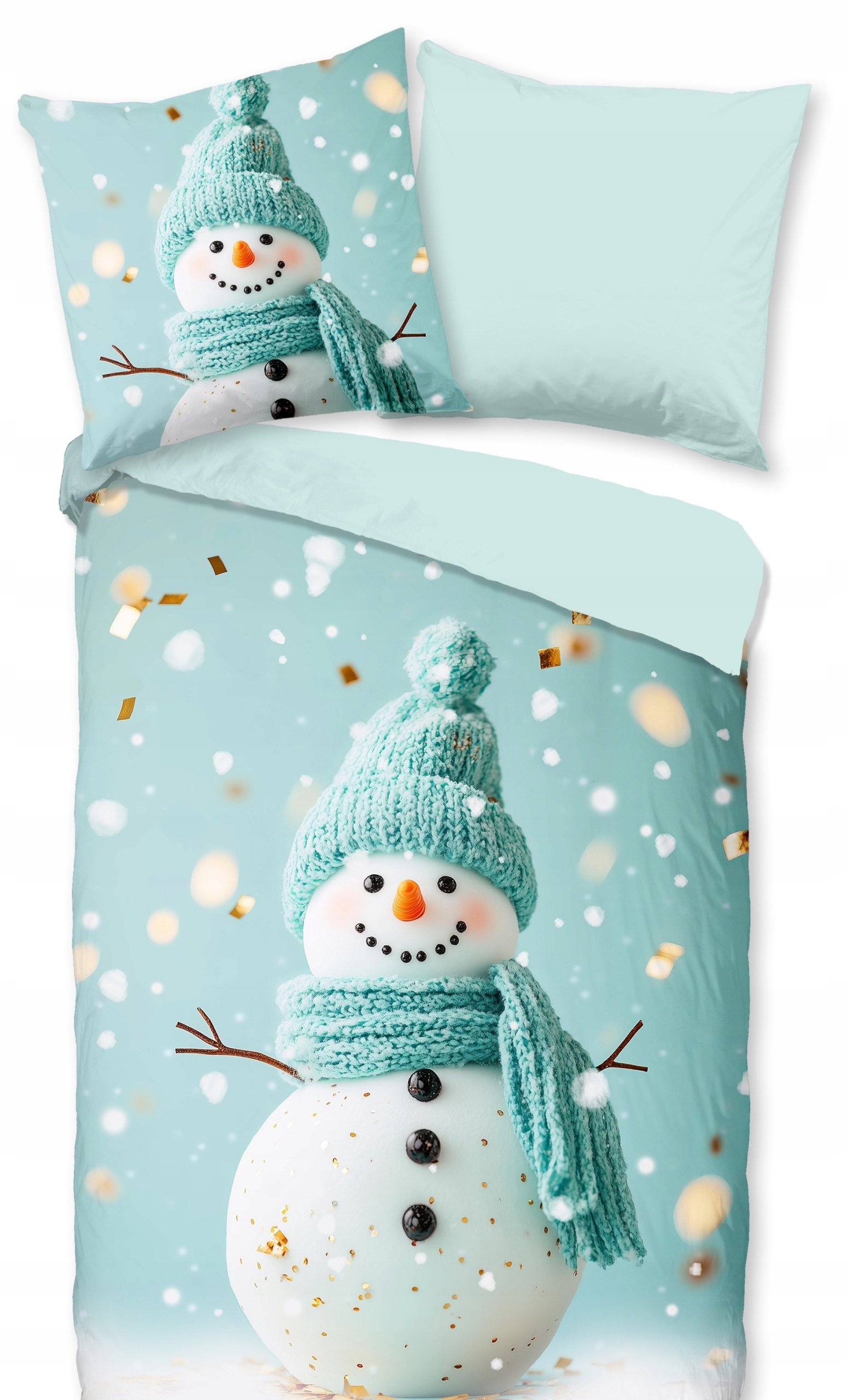 Pościel flanelowa zimowa Bałwanek śnieg śnieżki 135x200 bawełniana 3D