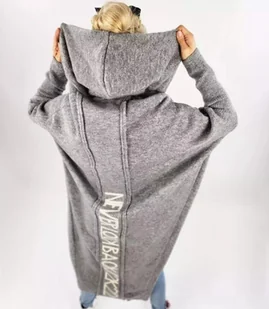 Długi kardigan Sweter z wełną Ciepły Napis NEVER LOOK BACK-S - Swetry damskie - miniaturka - grafika 1