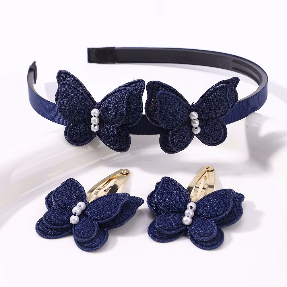 Zestaw dla Dziewczynek Opaska ze Spineczkami Granatowe Motylki