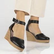 Półbuty damskie - Czarne skórzane sandały damskie z zakrytą piętą i zakryte palce FILIPP - Filippo - miniaturka - grafika 1