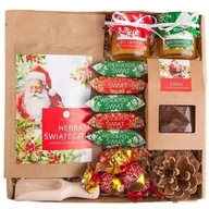 Zestawy upominkowe - KOSZ świąteczny na prezent z herbatą, kawą piernikową i miodami - miniaturka - grafika 1