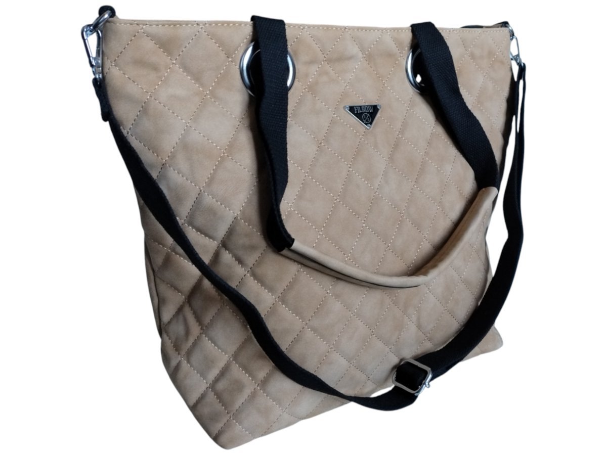 Brązowa Torebka Shopper Pikowana Damska Na Ramię Duża Pojemna A4