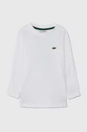 Bluzki dla dziewczynek - Lacoste longsleeve bawełniany dziecięcy kolor biały gładki - miniaturka - grafika 1