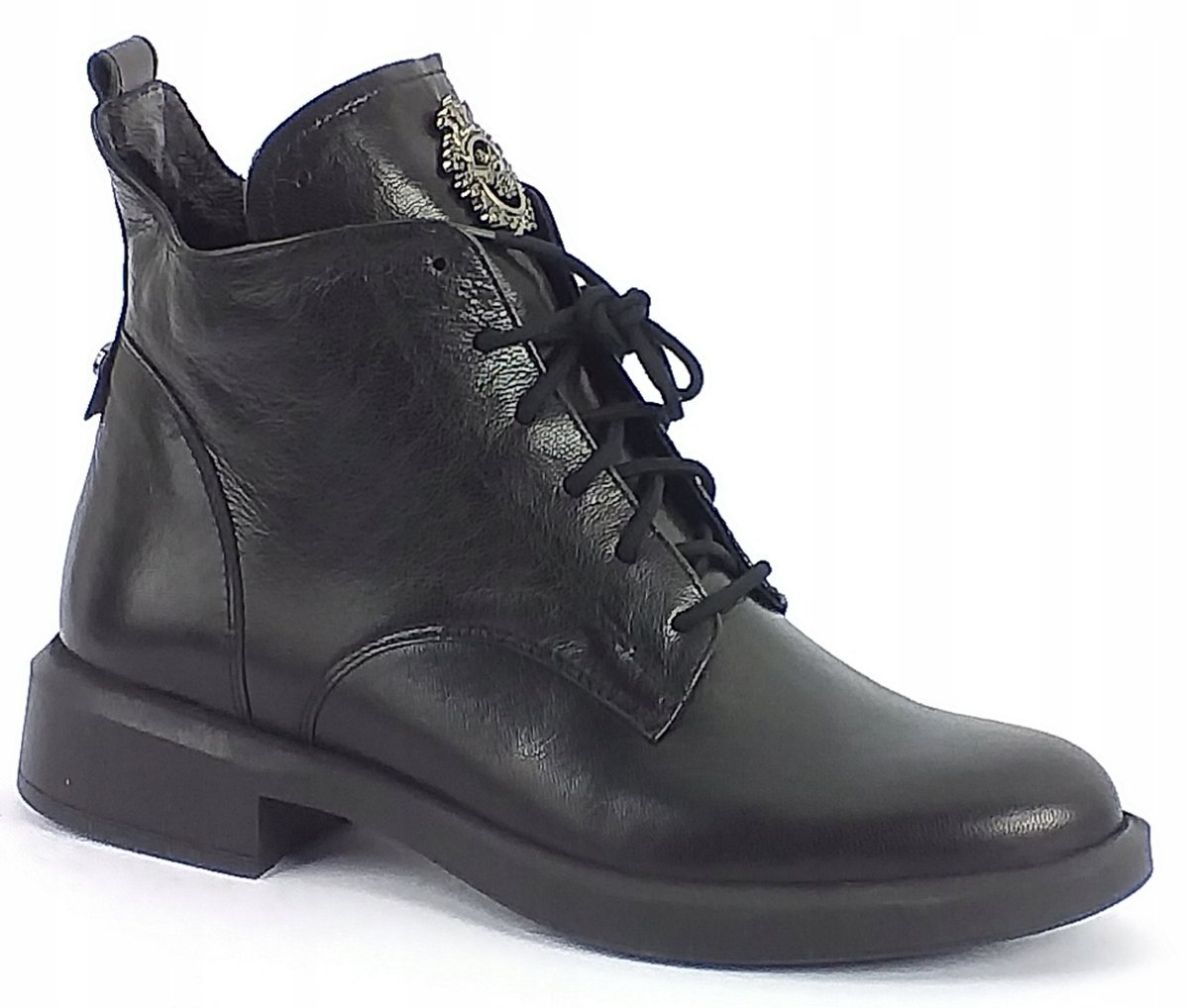 Botki Trzewiki Nessi 62819/2 Czarne Skóra Naturalna Płaski Obcas Modne R.39