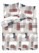 Pościel - Pościel satynowa 160x200 szaro-beżowa z bordowym wzorem geometrycznym – Satin Stories - miniaturka - grafika 1