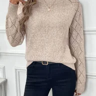 Swetry damskie - TEMU Sweter damski z długim rękawem w kratkę rombikową - jednokolorowy, rozciągliwy pulower na jesień i zimę, wygodny i stylowy element warstwowania, - miniaturka - grafika 1