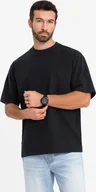 Koszulki męskie - Bawełniany męski t-shirt LOOSE FIT z okrągłym dekoltem czarny V1 OM-TSBC-0234 XL - miniaturka - grafika 1