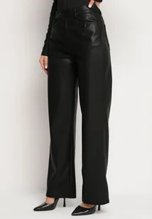 Czarne Spodnie z Imitacji Skóry o Prostym Kroju z Wysokim Stanem Arirae - Spodnie damskie - miniaturka - grafika 1