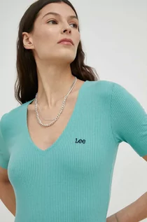 Koszulki sportowe damskie - Lee t-shirt damski kolor turkusowy - grafika 1