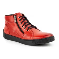 Półbuty męskie - Buty męskie ocieplane skórzane 120KAM czerwone - KAMPOL - miniaturka - grafika 1