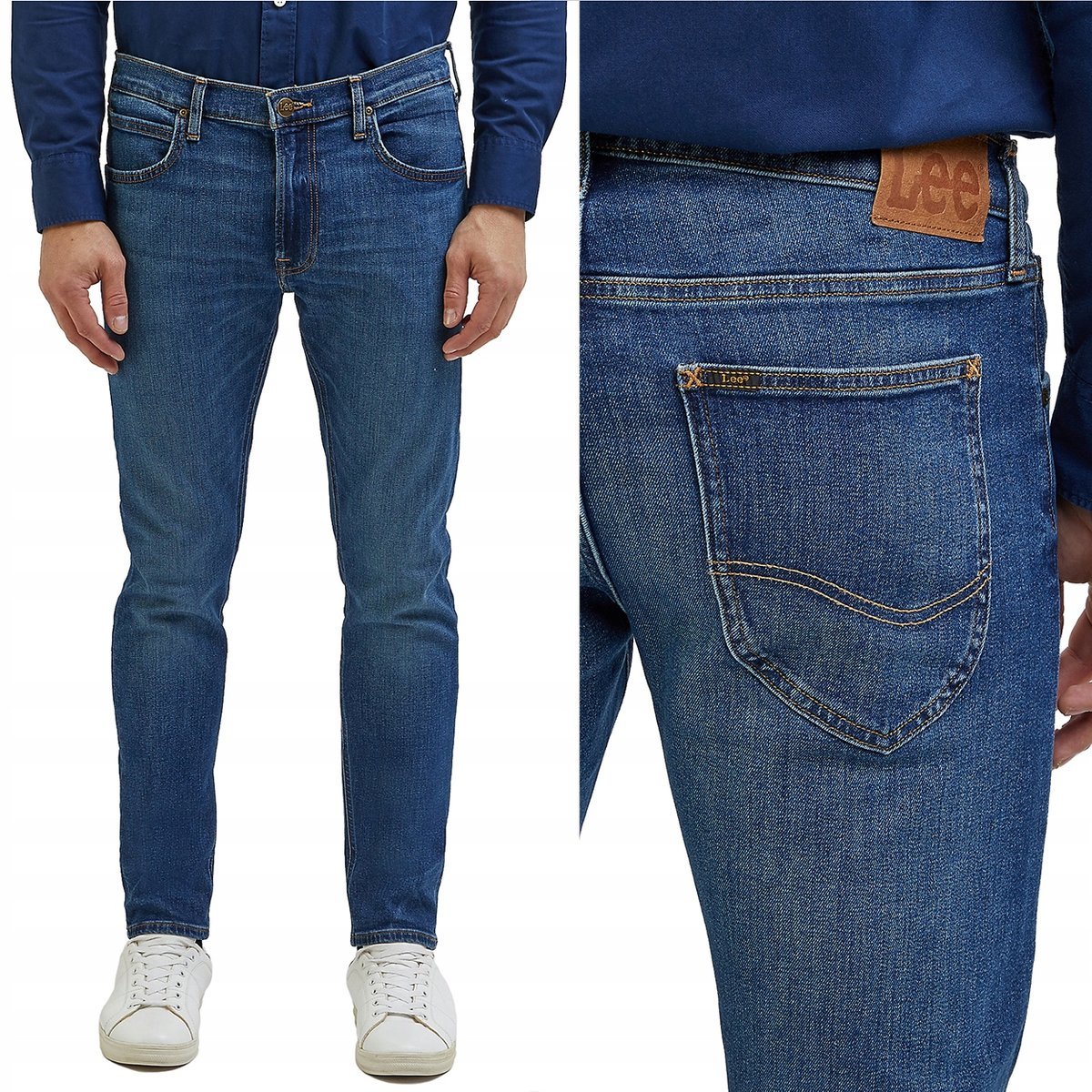 Lee LUKE SLIM Peace Train mocno zwężane ciemne spodnie jeansowe W29 L34