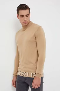 Guess sweter z domieszką jedwabiu kolor beżowy lekki - Swetry męskie - miniaturka - grafika 1