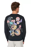 Bluzy męskie - Trendyol Męska bluza z dzianiny oversize Basic Crew neck, granatowa, M, granatowy, M - miniaturka - grafika 1